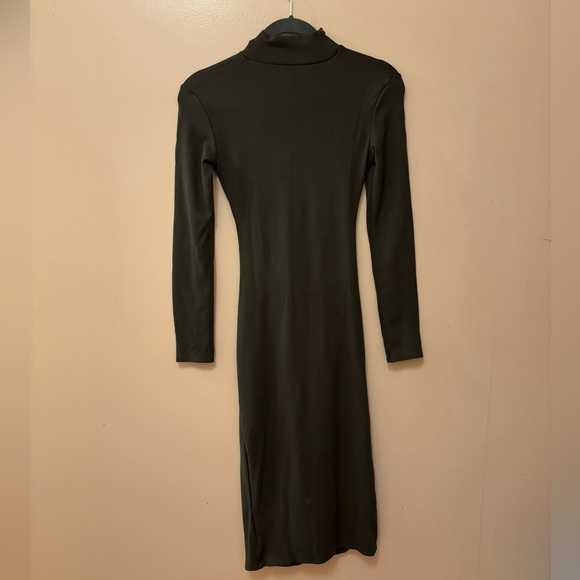 Zara Olive Green Long Sleeve Ruched Midi Dress - Picture 7 of 7
